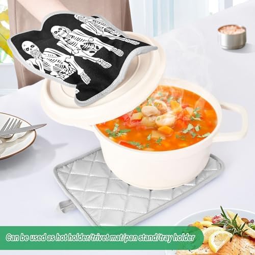 OurVii Funny Skeleton Kitchen Potholders - Halloween Heat Resistant Non-Slip 2-Pack