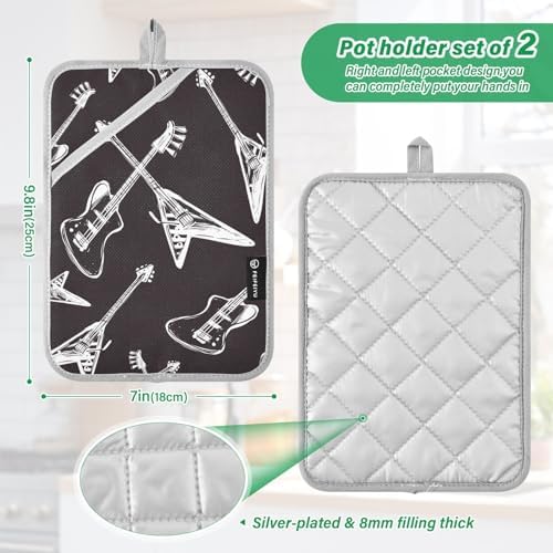 Potholder Rock and Roll Electric Rock Guitars Pot Holder Set of 2