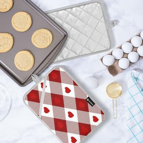 Heat-Resistant Heart Gingham Potholders Set Durable Oven Mitts for Baking