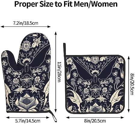 Halloween Bat Flower Oven Mitts Pot Holders Set Heat Resistant TrustyEssed