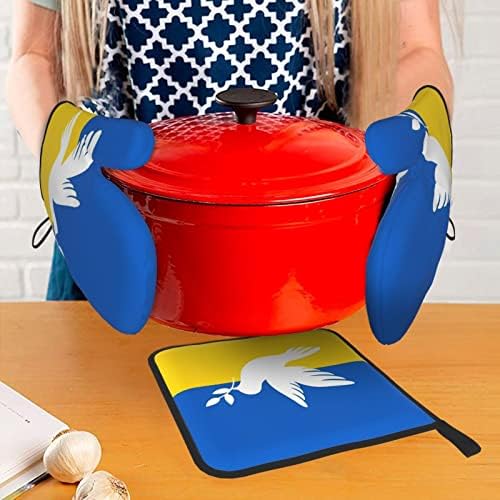 Dove Ukraine Flag Oven Mitts and Pot Holders Set