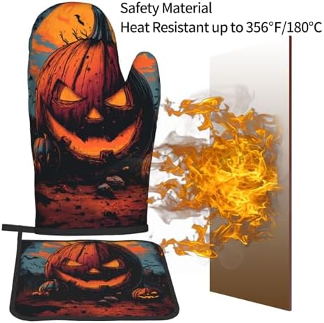 Gjieliness Halloween Pumpkin Oven Mitts and Potholders Set 1