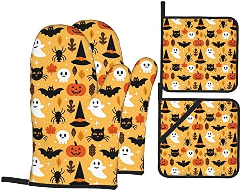 Halloween Ghost Pumpkin Bat Oven Mitts and Pot Holders Sets of 4