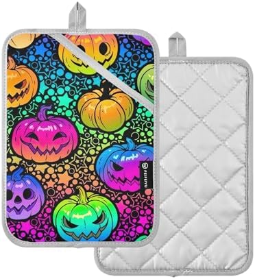 Bright Rainbow Halloween Pumpkins Pot Holder Set Heat-Resistant Cute Functional