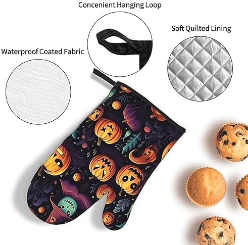 Spooky Halloween Heat-Resistant Oven Mitts for Grilling Cooking