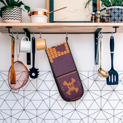 Purple Skull Bones Halloween Double Oven Mitt Heat Resistant Kitchen Gloves