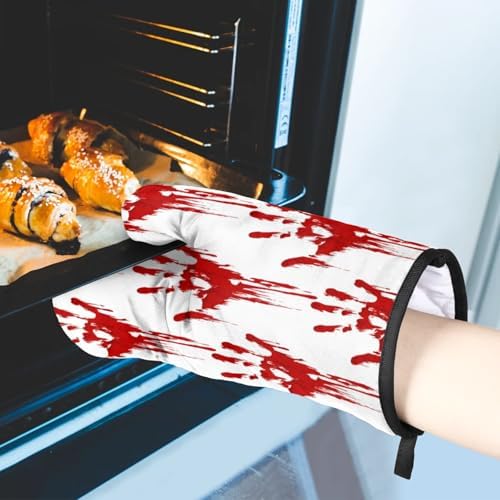 Halloween Red Handprints Skull Oven Mitts and Pot Holders Set of 2