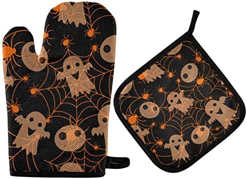 Halloween Cute Ghost Pot Holder Oven Mitt Set