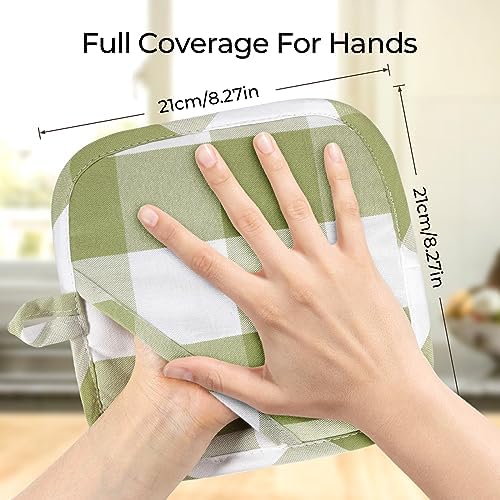 BONTHEE Green Plaid Pot Holders - 2PCS Heat Resistant Kitchen Potholders