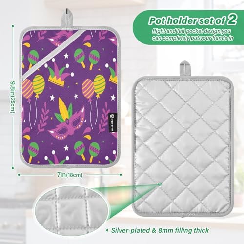 Kcldeci Mardi Gras Carnival Balloon 2Pack Pot Holder Hot Pads Heat Resistant