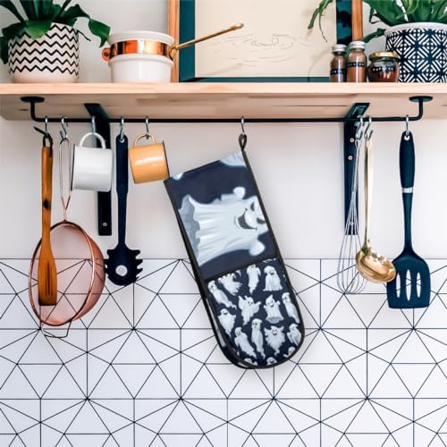 Scary Ghost Double Oven Mitts Heat-Resistant Gloves for Cooking Baking