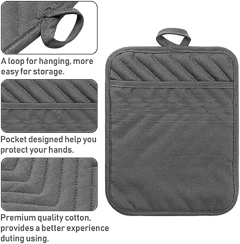 GROBRO7 5Pack Cotton Potholders Heat Resistant Grey