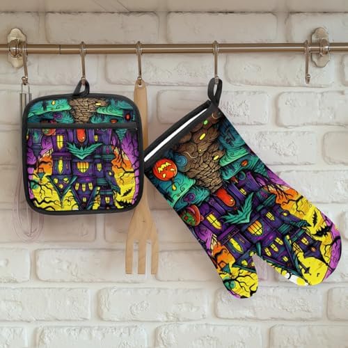 Aglebo Halloween Oven Mitt Set Safe Hands Heat-Resistant Pumps