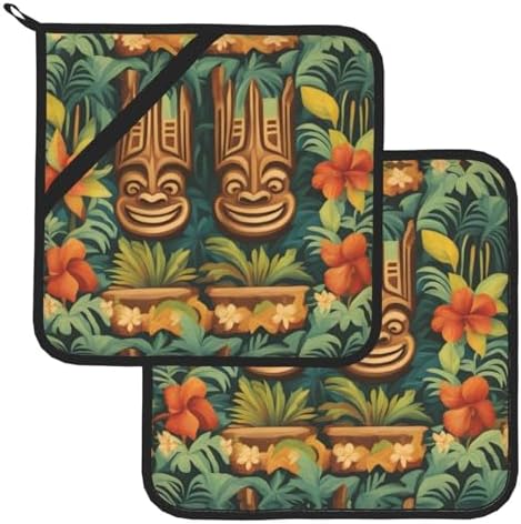 Aloha Tiki Pattern - Heat-Resistant Potholders - BBQ Kitchen Essentials