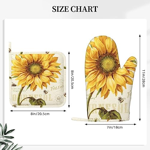 Sunflowers Oven Mitts Pot Holders Set for Kitchen Use
