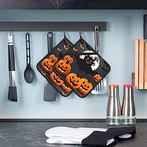 Halloween Moon Bat Pumpkins Non-Slip Heat-Resistant Pot Holder Set