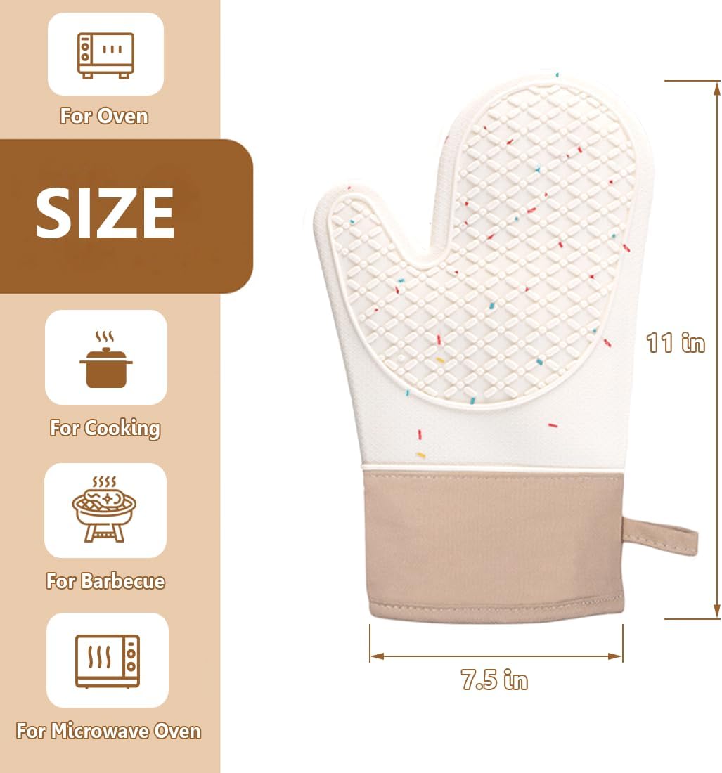 FORATER Heat-Resistant Silicone Oven Mitts 11 Waterproof Durable Cooking Gloves White