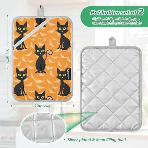 2Pcs Halloween Cat Potholder Set Non-Slip Heat Resistant