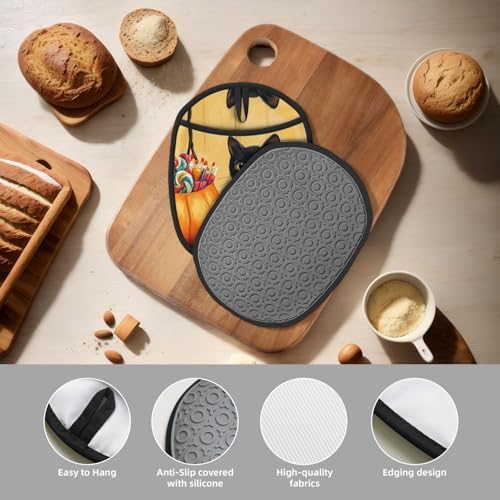 Halloween Cute Black Cat Pot Holder Heat-Resistant Oven Mitt for Kitchen