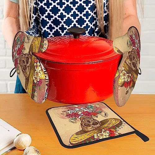 SSOIU Day of the Dead Halloween Oven Mitts Pot Holders Set