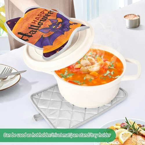 OURVII 2Pcs Halloween Bat Pot Holder Set Non-Slip Potholders with Pockets