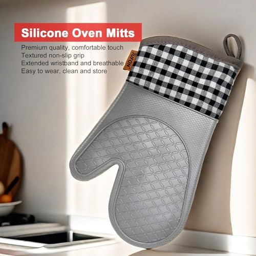 JUFON Oven Mitts Silicone Heat Resistant Kitchen Gloves