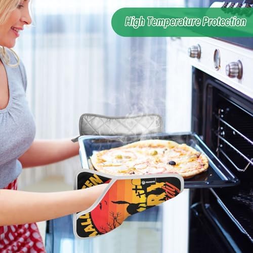 Scary Cat Lady Halloween Potholders with Pockets Non-Slip Kitchen Mat