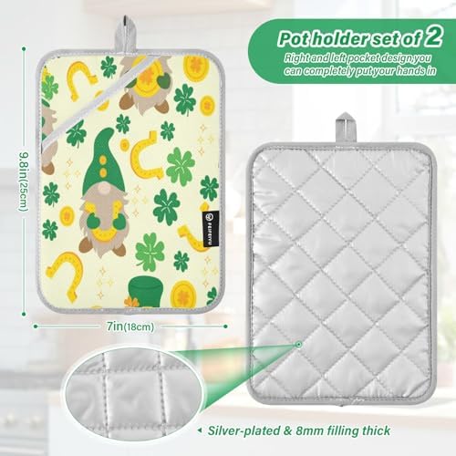 Kcldeci Clover Leaf Lucky Green Oven Mitts 2Pack