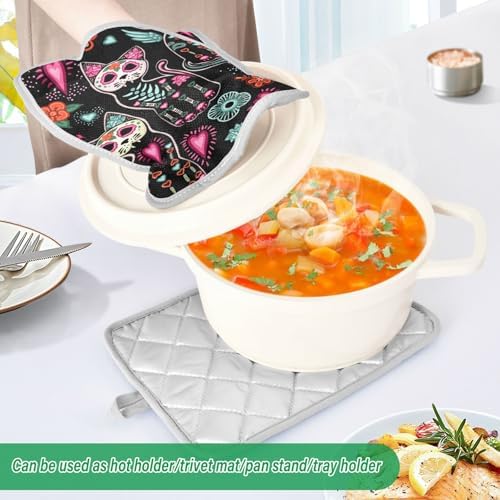 OurVii Skull Cat Halloween Pot Holder Set trays 7x98in 2pack