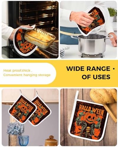 Halloween Treat 5-Piece SafeHot Potholders for Oven Kitchen Use