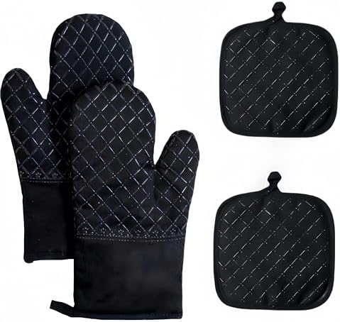 Echo Black 4-Piece Oven Mitts Pan Racks Set for Kitchen Essentials