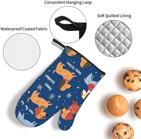 Dachshund Christmas Oven Mitts Potholders Set - Heat-Resistant and Non-Slip
