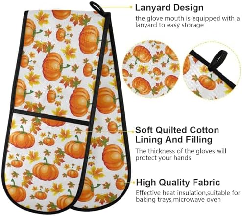 Double Oven Mitts with Halloween Leaves for Kitchen Use