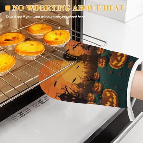 Halloween Orange Non-Slip Oven Mitt Set with Pot Holders