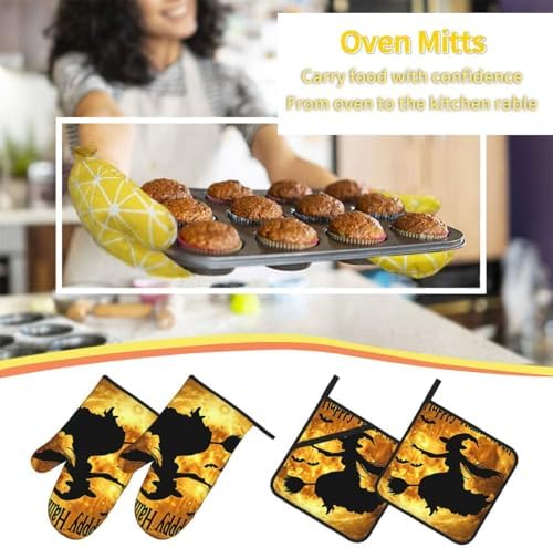 Halloween Thermal Oven Mitts Set 4-Piece with Potholders