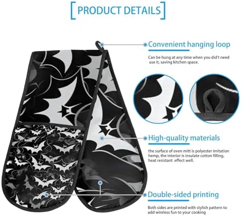 Gublec Halloween Bats Double Oven Mitt Heat-Resistant Oven Mitts for Cooking