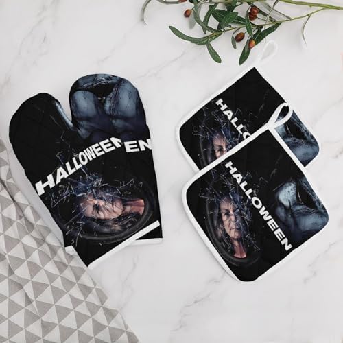 Oven Mitts Pot Holders Set Halloween Michael Myers Gloves for Cooking Baking