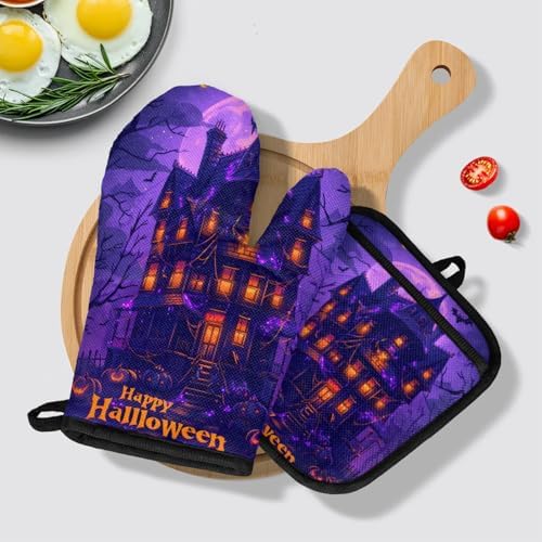 TropicalLife Halloween Oven Mitts and Pot Holders 4 Pcs Set