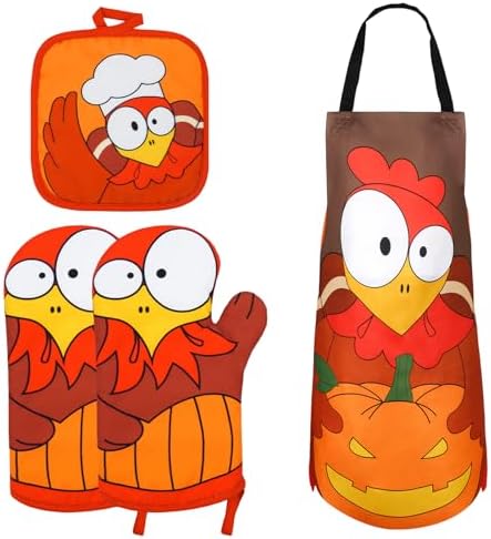 LSYDCARM Fall Oven Mitts 4Pcs Turkey Set with Apron