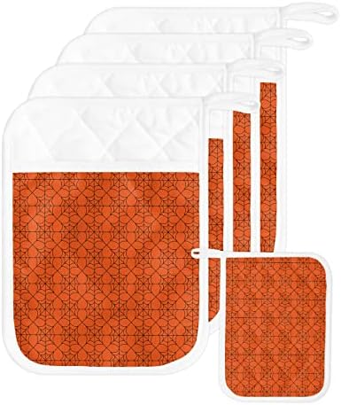 Halloween Geometric Potholders Set of 5 with Hook Heat-Resistant Kitchen Pots Dishes
