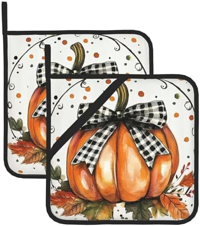 Orange Polka Dot Fall Pumpkin Pot Holder Set of 2 - Heat Resistant
