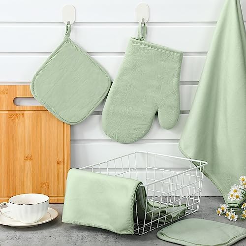 Rtteri 5-Piece Sage Green Oven Mitt Kitchen Towels Set