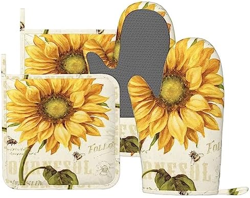 Sunflowers Oven Mitts Pot Holders Set for Kitchen Use