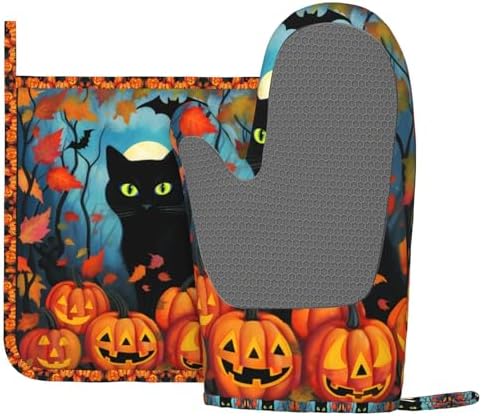 Black Cat Oven Mitts Pot Holders Set