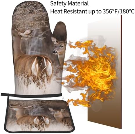 Free Whitetail Deer Printed Oven Mitts Pot Holders Set - Heat-Resistant Kitchen Potholders