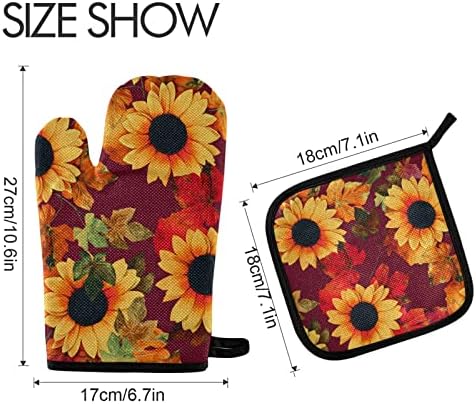 Red Sunflowers Fall Oven Mitts Pot Holders Set