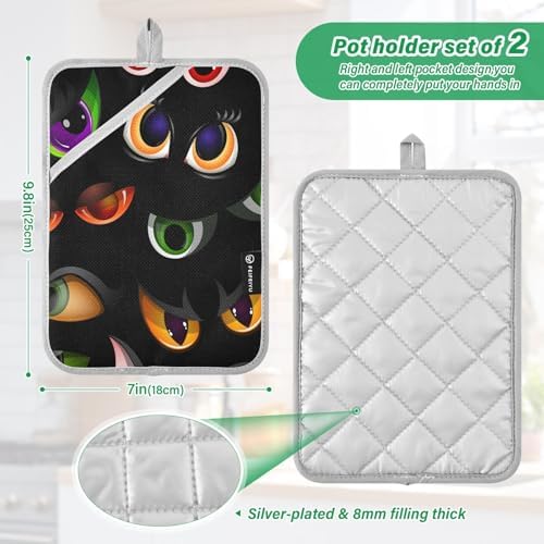 Halloween Big Eye Oven Potholders with Pockets Heat-Resistant Kitchen Mitts Set