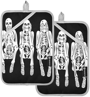 OurVii Funny Skeleton Kitchen Potholders - Halloween Heat Resistant Non-Slip 2-Pack