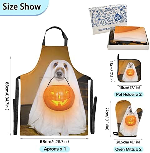 Halloween Ghosts Oven Mitts Pot Holders Set Trick or Treating Stats