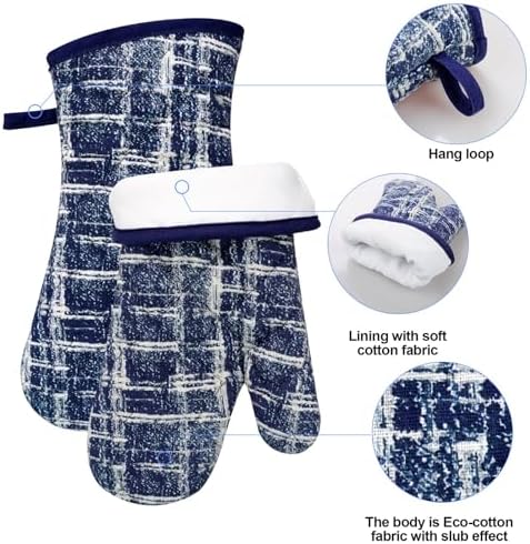 Alselo Oven Mitts and Pot Holders Set of 5 with Cooking Apron Navy